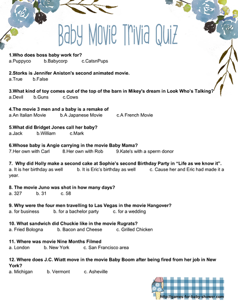 Free Printable Baby Movie Trivia Quiz