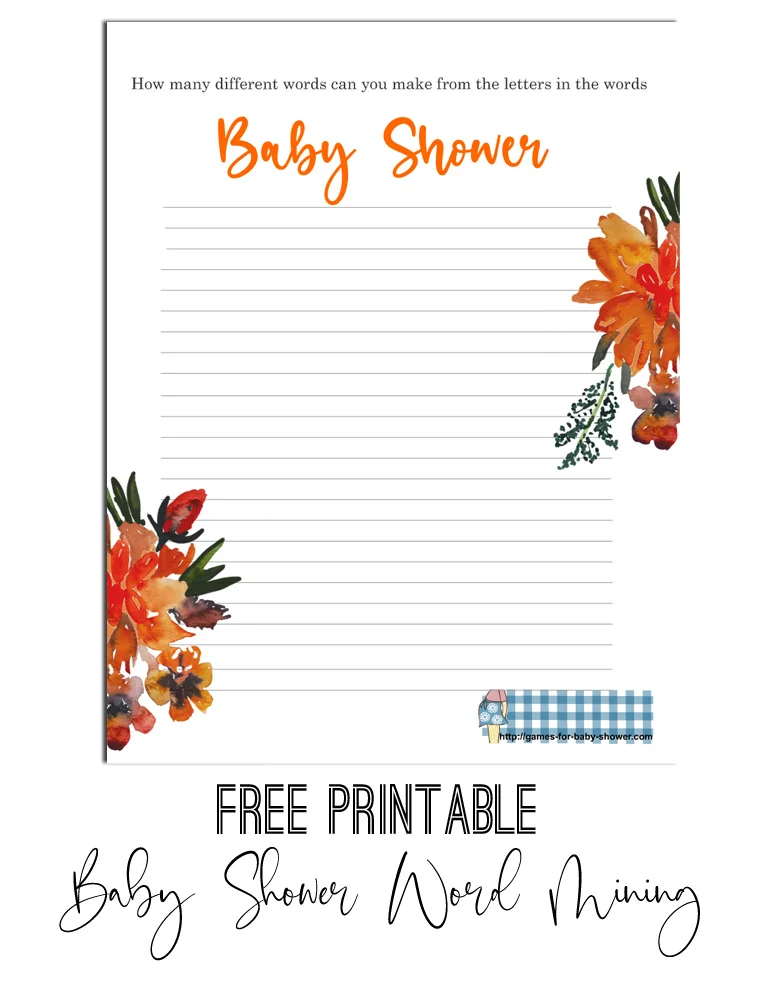 Free Printable Baby Shower Word Mining Game