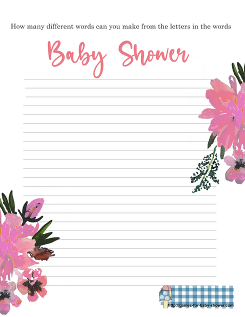 Free Printable Baby Shower Word Mining Game