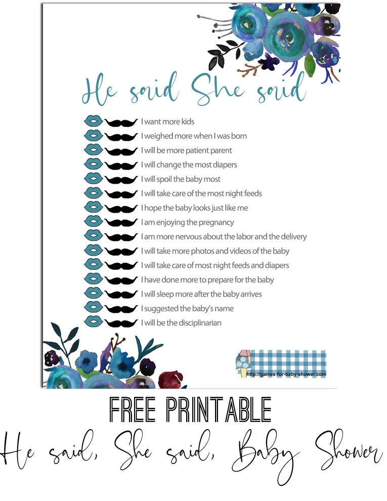 Free Printable He Said She Said Baby Shower Game