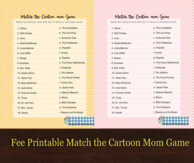 Free Printable Match the Cartoon Mom Game