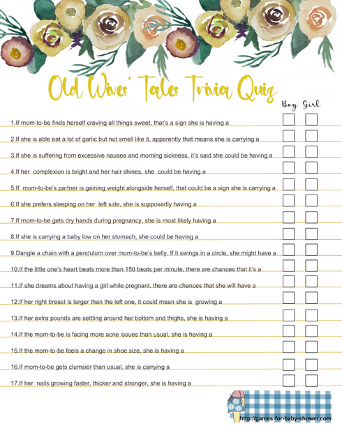 Free Printable Old Wives' Tales Trivia Quiz