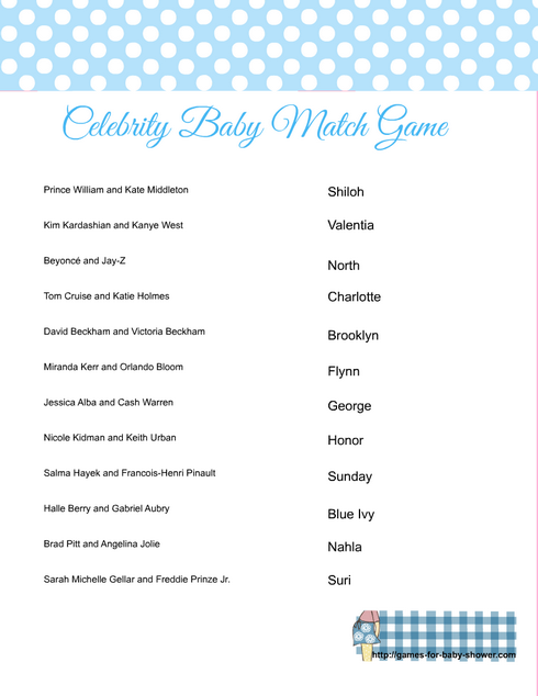 Free printable celebrity baby name game