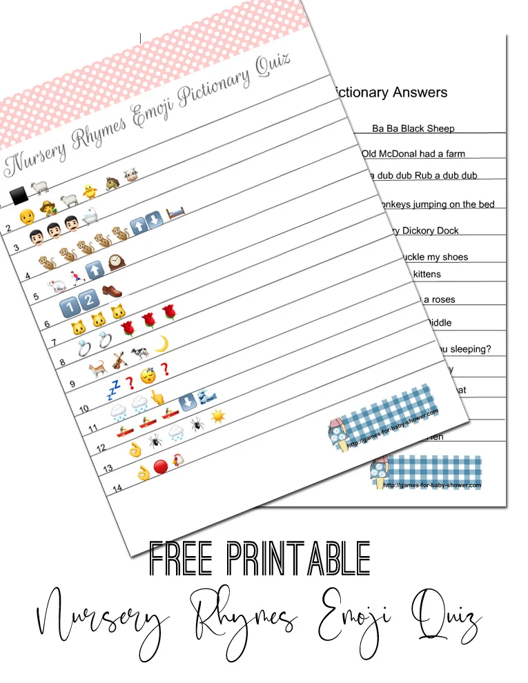 Free Printable Nursery Rhymes Emoji Pictionary Quiz