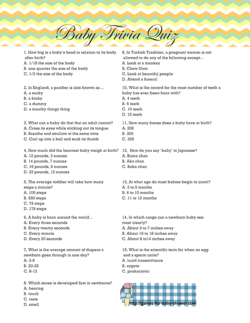 Baby Shower Trivia Quiz Printable in Gender Neutral Colors