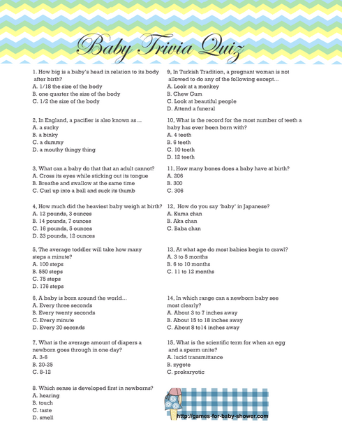 Free Printable Baby Shower Trivia Quiz 