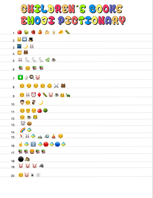 Free Printable Children's Books Emoji Pitionary Quiz for Baby Shower