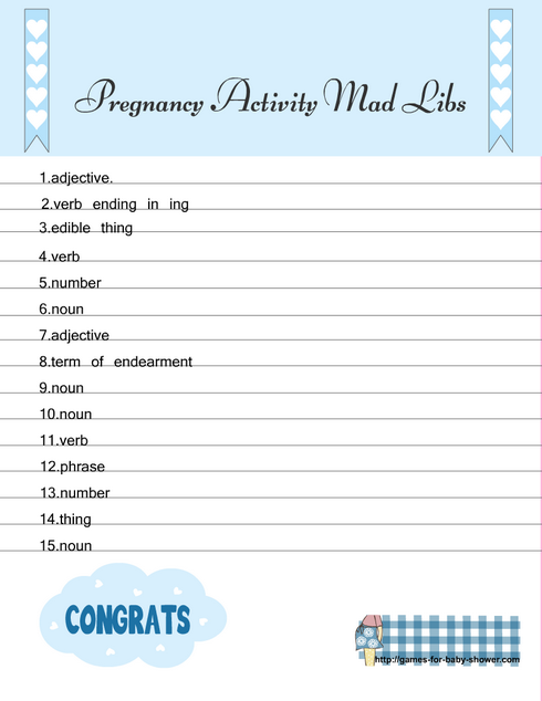 Pregnancy Activity Mad libs blue