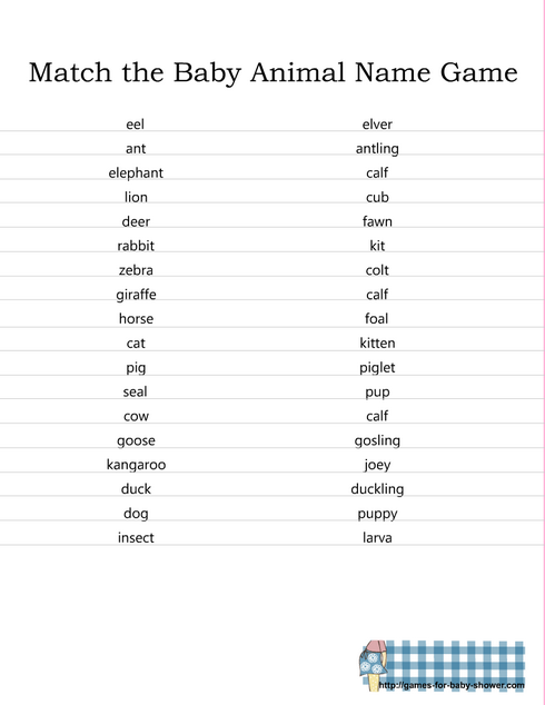 match the baby animal name answer key