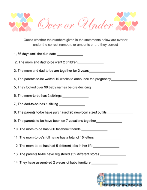 Free Printable Over or Under Baby Shower Game