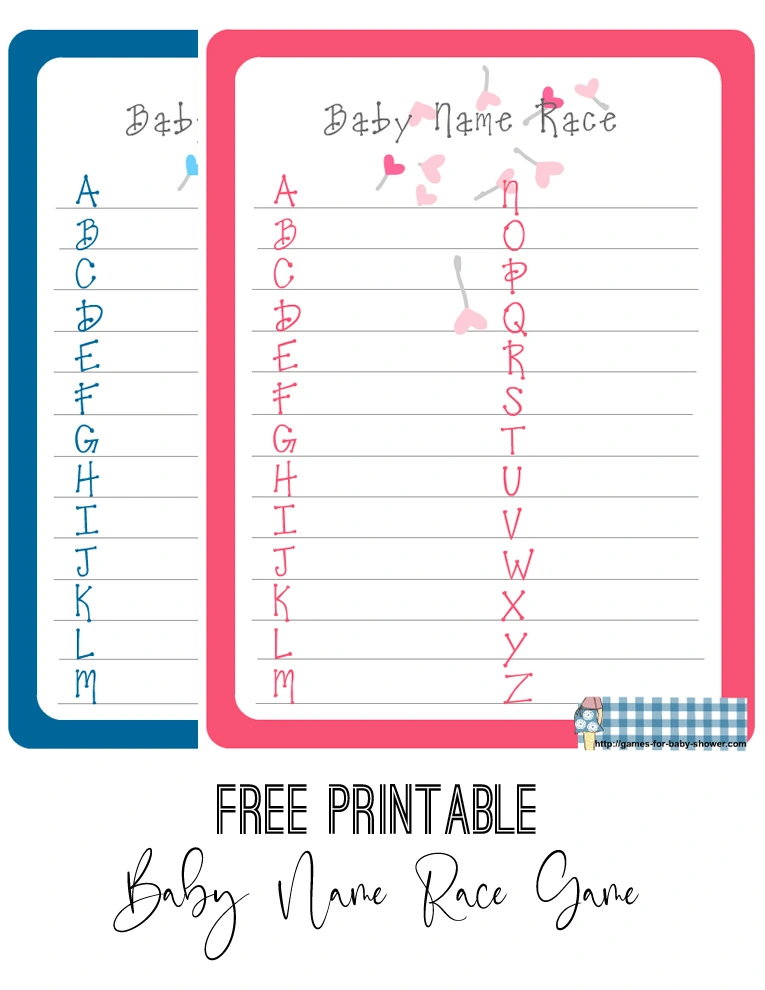 Free Printable Baby Name Race Game for Baby Shower