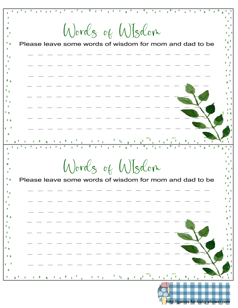 Free Printable Words Of Wisdom Game For Baby Shower
